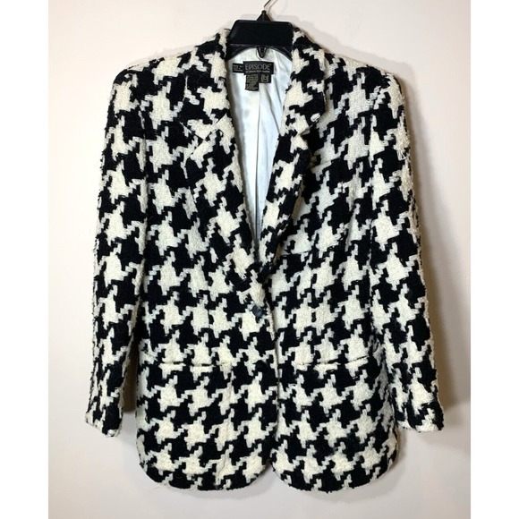 Episode Jackets & Blazers - Episode Blazer Womens Size 2 Wool Houndstooth Oversized 80s 90s WARM! Lined VNTG